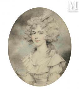 DOWNMAN John 1750-1824,Portrait de femme et au loin un paysage,Millon & Associés FR 2023-11-23
