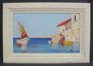 DOYLY JOHN Charles Robert,Mediterranean Harbour scene with moored boats,Peter Francis 2017-03-08