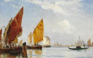 DRACHMANN Holger,Fishing vessels and a gondola in the Venetian lago,1884,Bruun Rasmussen 2018-09-18