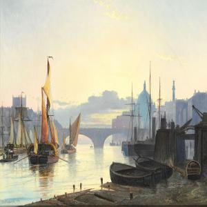 DRACHMANN Holger,Ships on River Thames, in the background St Paul's,1874,Bruun Rasmussen 2014-09-16