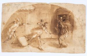 DRAGHI Giovanni E.,Recto: Studio di scena con quattro figure entro lu,Bertolami Fine Arts 2023-11-23
