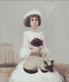 Dragica Cvek Jordan 1940,Djevojčica s mačkom i mačuhicama,1992,Kontura Aukcijska Kuca HR 2009-10-17
