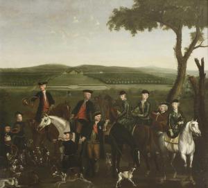 DRAKE Nathan 1728-1778,SIR MICHAEL NEWTON, BART., WITH HUNTSMEN AND HOUND,Sworders GB 2019-09-10