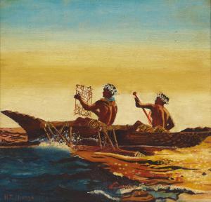 DRANGA Helen Thomas 1866-1940,Marshall Islands Men in a Canoe Using a Navigation,Bonhams 2023-08-02