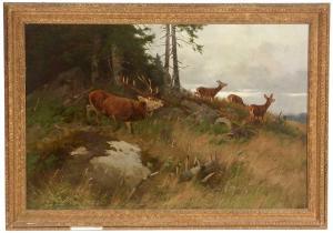 DRATHMANN Christoffer 1856-1932,A stag and other deer on a hillside,Anderson & Garland GB 2021-06-08
