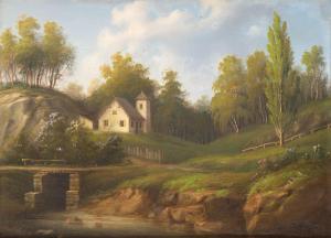 DRDACKI Edward 1847-1885,Landscape with a house and a dyke,1866,Desa Unicum PL 2020-06-30