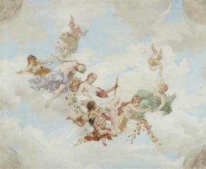 DREBER Heinrich 1822-1875,Overdoor – Floating Nymphs and Putti,1863,Lempertz DE 2020-11-21