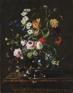DRECHSLER Johann Baptist 1756-1811,Bouquet de roses, tubéreuses, anémones, tulipes ,1790,Christie's 2023-11-17