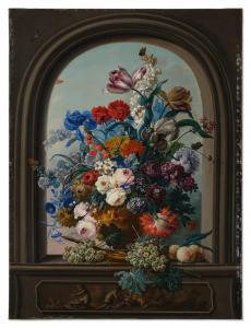 DRECHSLER Johann Baptist 1756-1811,Flowers and Fruit Set in a Niche Above a Grisaill,1800,Sotheby's 2023-01-31