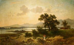 DRESSLER Friedrich W. Albert 1822-1897,Romantische Landschaft mit Spaziergängerin,Wendl 2020-10-22