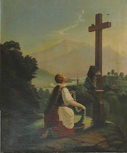 Drewes H 1900-1900,Dziewczyna modląca się pod krzyżem,1860,Rempex PL 2007-01-24