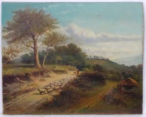 DRINKWATER MILTON Alfred 1862-1923,Herding sheep down a country lane,1896,Dickins GB 2019-09-16