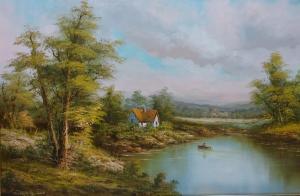 DRISCOLL ROBERT,Rural Lake Scene with Figure in a boat,David Duggleby Limited GB 2017-01-28