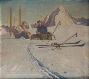 DROBIK Aleksander 1890-1968,Resting skiers,Desa Unicum PL 2018-07-05