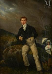 DROLLING Michel Martin,Portrait d\’un dandy sur un fond de paysage,1827,Millon & Associés 2022-05-05