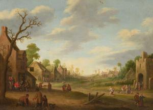 DROOCHSLOOT Joost Cornelisz 1586-1666,Dorfplatz mit feiernden Bauern,1642,Lempertz DE 2023-11-18