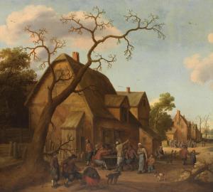 DROOCHSLOOT Joost Cornelisz 1586-1666,Figures merrymaking outside a tavern,1640,Bonhams 2023-09-13