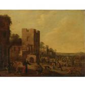DROOCHSLOOT Joost Cornelisz,LANDSCAPE WITH PEASANTS GATHERED BEFORE RUINS,Sotheby's 2008-01-24
