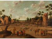 DROOGSLOOT Cornelis 1630-1673,DORFLANDSCHAFT MIT FIGURENSTAFFAGE AUF WEITEM ANGE,Hampel 2018-12-06
