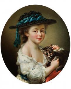 DROUAIS Francois Hubert 1727-1775,PETITE FILLE AU CHAT,1727,Hampel DE 2023-09-28