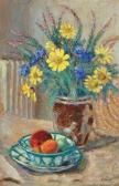 Drouart Raphael 1884-1972,Fleurs des champs dans un vase et fruits dans une coupe,Ader FR 2012-05-25