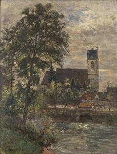 DRUCK Hermann 1856-1931,Church at Neckartenzlingen,Nagel DE 2021-06-09