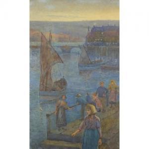 DRUMMOND Julian E 1892-1903,Harbour scene with figures,Eastbourne GB 2019-07-11
