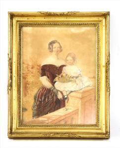 DRUMMOND William,PORTRAIT OF A MOTHER AND DAUGHTER BY A BALUSTRADE,1848,Sworders 2020-01-21