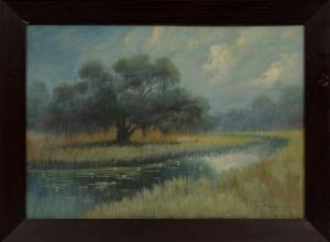 DRYSDALE Alexander John 1870-1934,Bayou Landscape with Live Oak and Waterlilie,Neal Auction Company 2023-09-08