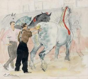 DUBAUT Pierre Olivier 1886-1968,La préparation des chevaux,Tradart Deauville FR 2009-08-26