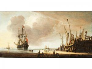 DUBBELS Hendrick Jacobsz 1620-1676,HAFENANLAGE MIT DREIMASTER BEI EBBE,Hampel DE 2019-06-27