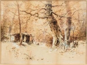Dubois Fenelon Hasbrouck 1860-1934,Autumn Landscape with Shed in Light Snow,1896,Skinner 2021-07-15