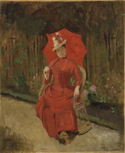 DUBOIS Louis Auguste 1846,Femme assise à l'ombrelle rouge,Christie's GB 2008-07-09