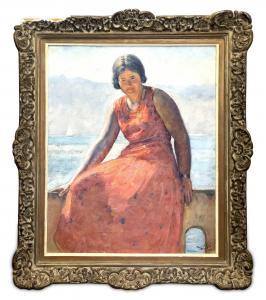 DUBOIS Paul Elie 1886-1949,Portrait de femme devant un lac,Cannes encheres, Appay-Debussy 2023-10-13