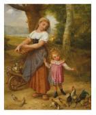 DUBOUCHET HENRI JOSEPH 1833-1909,Mère et enfant nourrissant les poules,Brissoneau FR 2022-12-16
