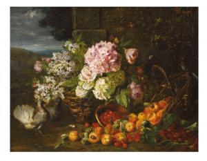DUBOUCHET HENRI JOSEPH 1833-1909,Panier d'hortensias et de fruits,1886,Brissoneau FR 2022-12-16