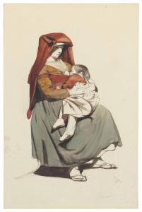 DUBOURCQ Pierre Louis 1815-1873,Seated woman in Roman dress nursing a child,Christie's GB 2018-01-31