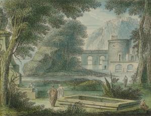 DUBOURG Louis Fabricius,Three classical landscape watercolors,1750,Swann Galleries 2019-11-05
