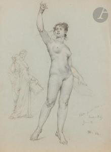 DUBUFE Édouard M. Guillaume,Nu féminin en pied, reprise de la figure vêtue sur,Ader 2024-03-22