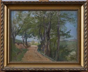 DUCARUGE Léon Pierre 1845-1911,La route ombragée menant au village,Adjug'art FR 2020-10-20