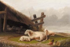 DUCHAMP J 1800-1800,Sheep and a chicken by a stable,Christie's GB 2001-10-11