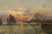DUCKER Eugen Gustav 1841-1916,Morgennebel über einem Hafen bei St. Petersburg,Van Ham DE 2013-11-15