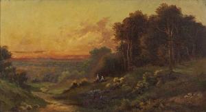 DUCKER John M. 1800-1900,Figures in a landscape at sunset,Mallams GB 2021-07-07