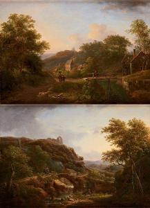 DUCORRON Julien Joseph,Paysages animés avec pont de pierre et pont de boi,1841,Horta 2021-09-06