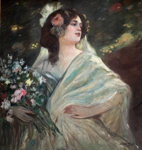 DUDITS Andor 1866-1944,Woman with Bouquet of Flowers,Pinter HU 2022-01-16