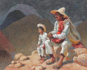DUDLEY Jack 1918-1996,Mexican Father & Son Seated in a Landscape,Burchard US 2014-04-27