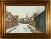 DUE Ole Wolhardt 1875-1925,A Danish street scenery, winter,Bruun Rasmussen DK 2007-07-02
