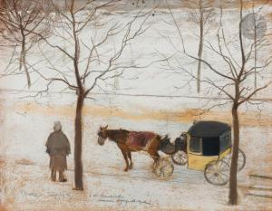 DUEZ Ernest Ange 1843-1896,Fiacre sous la neige dans le bois de Boulogne,1885,Ader FR 2023-03-23