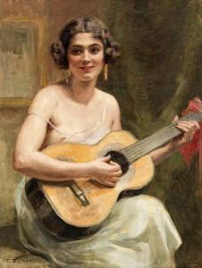 DUFAUX Frederic 1852-1943,Femme à la guitare,Piguet CH 2021-12-08