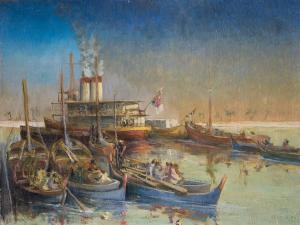 DUFAUX Henri 1879-1980,Dampfer im Hafen von Saint-Louis, Senegal,1917,Wendl DE 2019-06-20